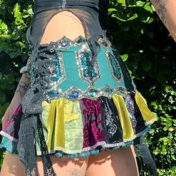 Disco Lemonade Lux X Disco: Emerald Patchwork Mini Skirt - Size M