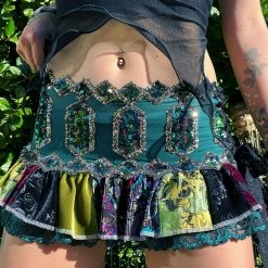 Disco Lemonade Lux X Disco: Emerald Patchwork Mini Skirt - Size M